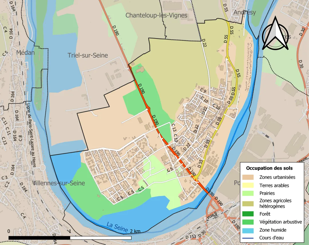 Carte des infrastructures et de l’occupation des sols en 2018 de la commune de fr:Carrières-sous-Poissy (France).