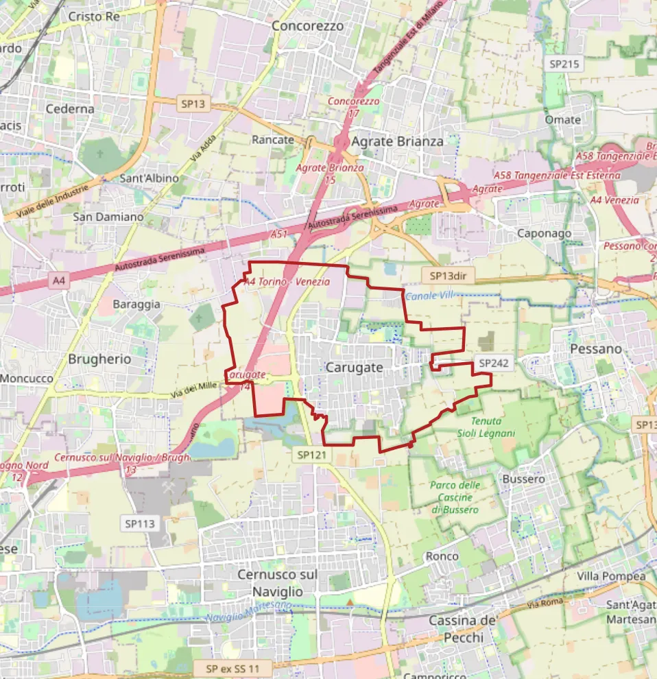 Carte OSM de Carugate, Lombardie