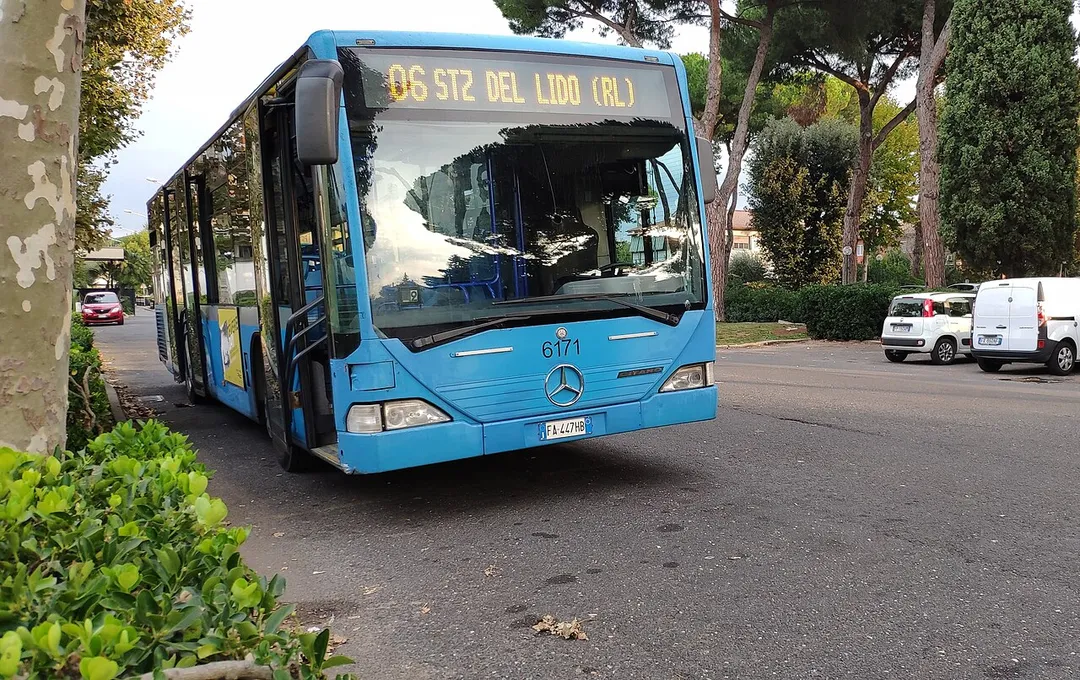 An ATAC Mercedes-Benz Citaro serving on line 06 at via Menippo bus stop in Casal Palocco, Rome