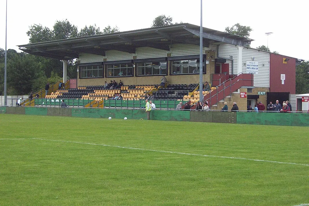 The grandstand at Vale Stadium, home of Castle Vale F.C., photographed by myself on 16 August 2008.