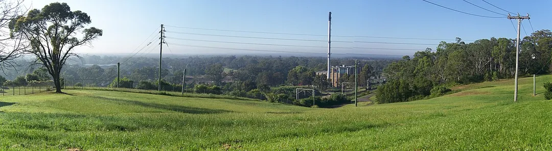Casula powerhouse arts center and Casula train station, viewed from Buckland Road