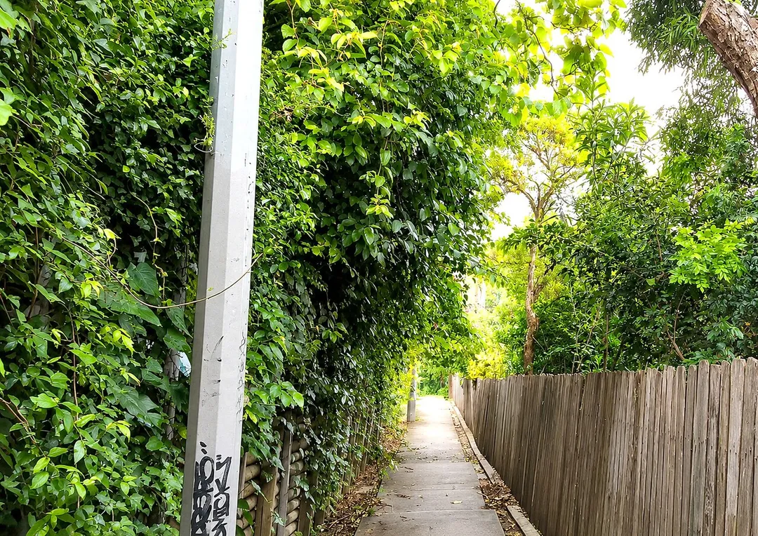 The walkway/laneway is located in Casula, NSW, Australia