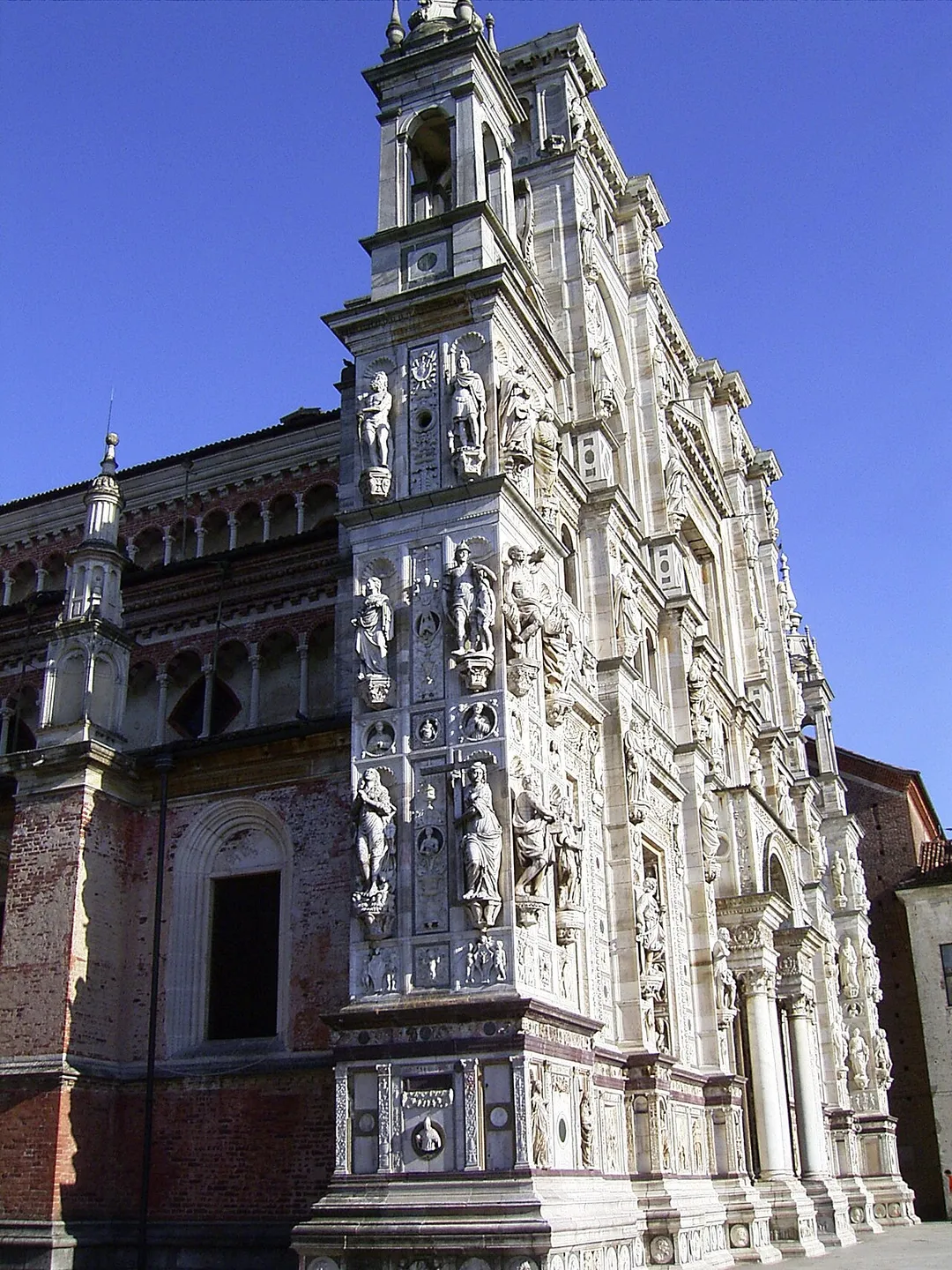A lateral view of the church of the monastery of Certosa di Pavia, near Pavia, Italy.