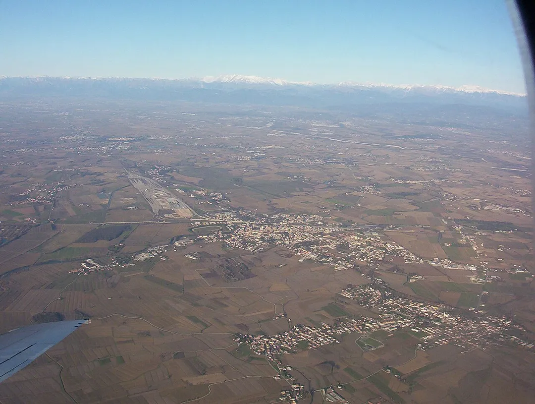 A view of Cervignano del Friuli and Terzo di Aquileia (two villages near Udine, Italy) in a photo by Trevirgola. December 2004.