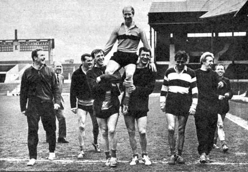 Bobby Charlton raised by Paddy Crerand and David Herd