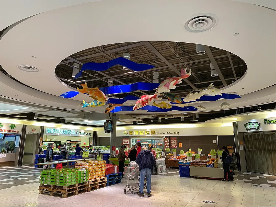 Interior of Chartwell Shopping Centre, a shopping Centre in Scarborough, Toronto, Ontario, Canada. Pictured is the interior and a ceiling fixture.