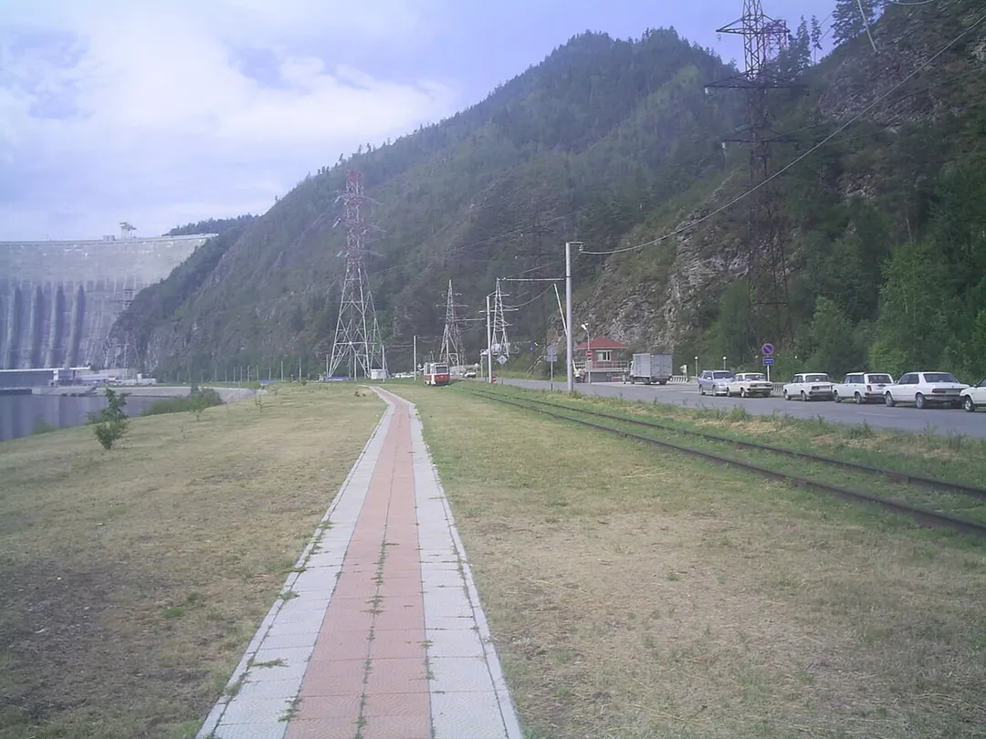 Tramway at Cheryomushki, Khakassia, in front of Sayano-Shushenskoye hydro-electric power station dam, 2007