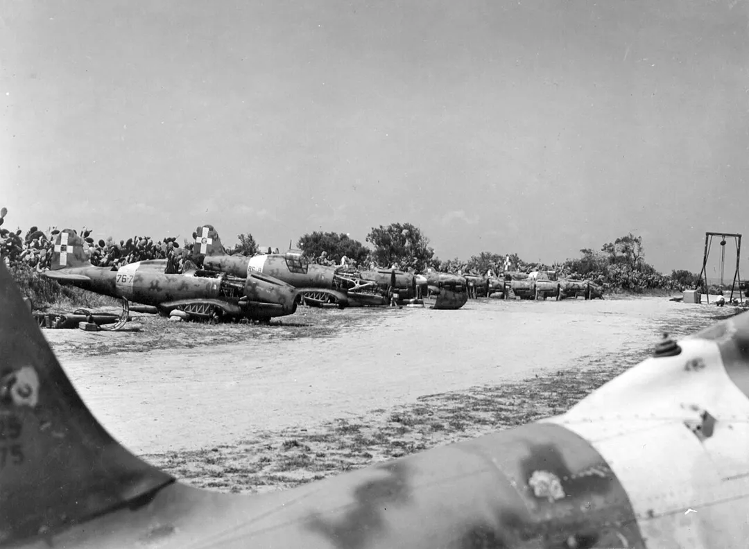 Fuselages of Italian Macchi C.202 Folgore aircraft at Tunis, in 1943.