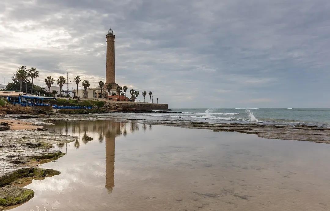 The 62 metres (203 ft) high lighthouse of Chipiona, located in Chipiona, province of Cádiz, Andalusia, is the highest in Spain and one of the highest in the world. The lighthouse was inaugurated in 1869 and helps the ships to enter the estuary of the Guadalquivir river, the only one navigable in Spain.