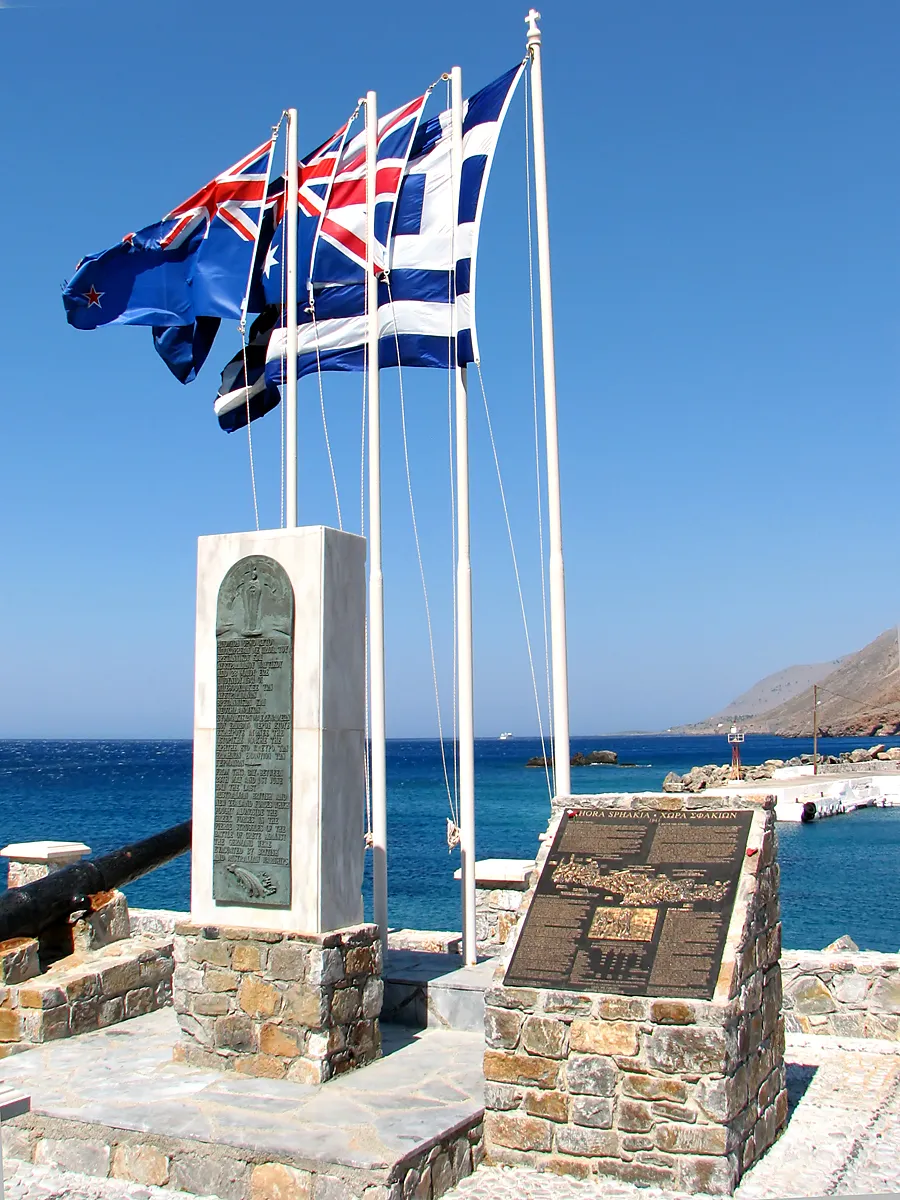 Monument commemorating the evacuation by navy warships of British and ANZAC troops after the Battle of Crete in May 1941.