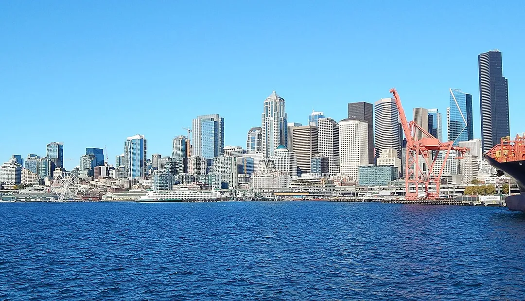 The downtown Seattle skyline on October 3, 2017 seen from the port