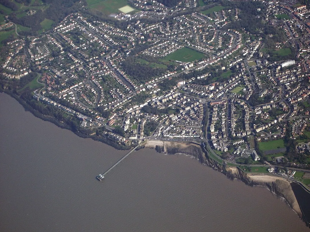 Photograph of Clevedon, Somerset, UK, taken from a commercial airliner, on 13th March 2007