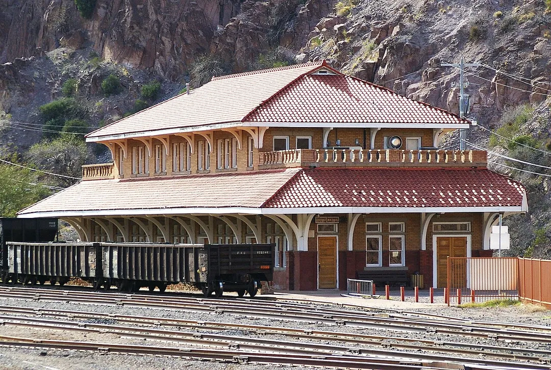 Clifton, AZ train station, builtilt in 1901 by the Arizona &amp; New Mexico RR that was later merged into Southern Pacific.  Scheduled passenger train service was discontinued in 1967.  It is now used by the Chamber of Commerce and other community organizations.  Clifton, AZ is an old copper mining town that has gone through several boom and bust cycles in the last 125 years (currently heading into another "bust" cycle).  I am glad the train station survived the trials and tribulations of the last century!

A replica of the Clifton station was built in Scottsdale, AZ at Stillman Railroad Park.  I like the original myself.