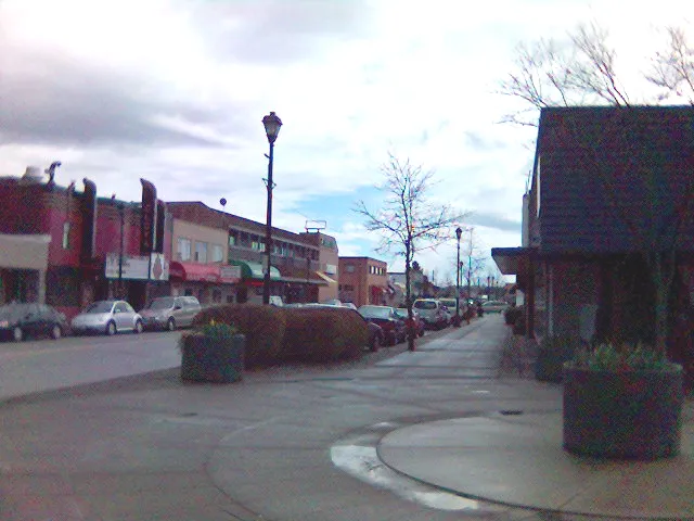 The main street in historic Cloverdale, British Columbia, a.k.a. "Main Street, Smallville." The Clova Cinema ("The Talon") is seen on the left and "Fordman's Hardware" is on the right.