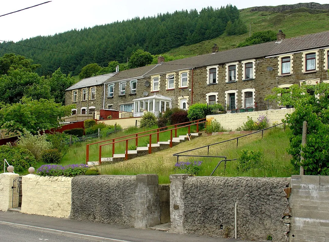 Terraced houses at the head of Clydach Vale, Rhondda Valley, South Wales