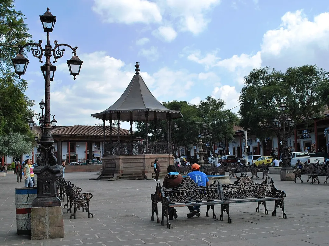 View of the main plaza of Santa Clara del Cobre, Michoacan