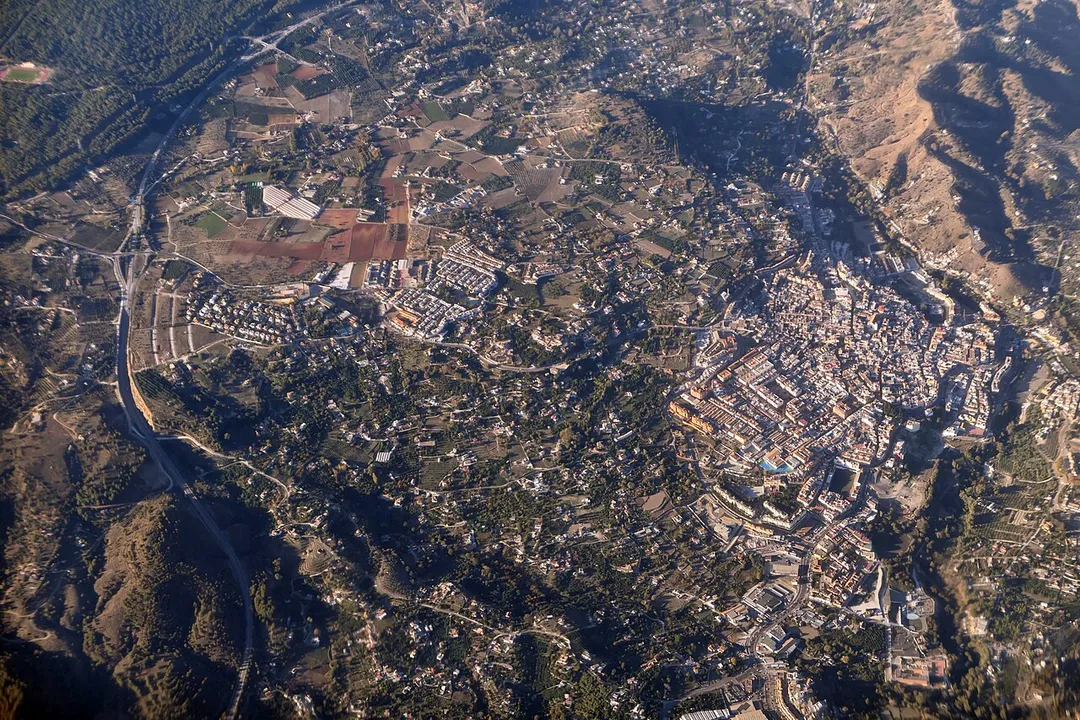 Aerial photo of Coín, a town in Andalusia, Spain.