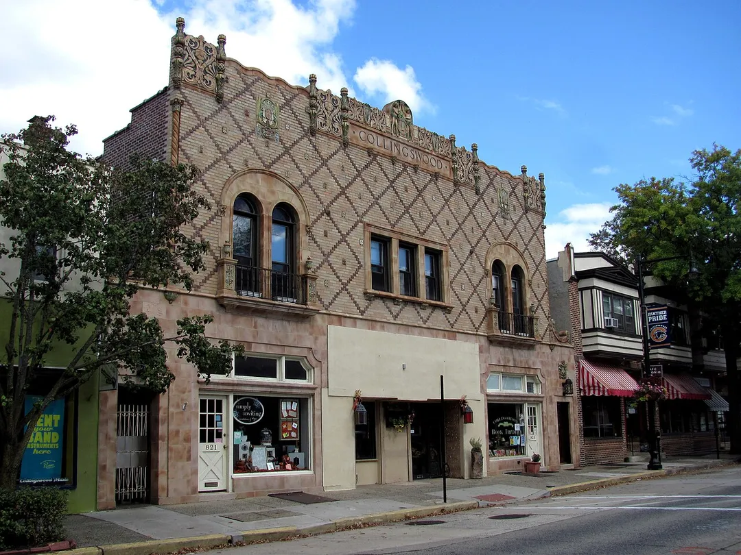 View of Collingswood Theatre, 843 Haddon Ave. Collingswood, New Jersey, looking northeast across Haddon Avenue.