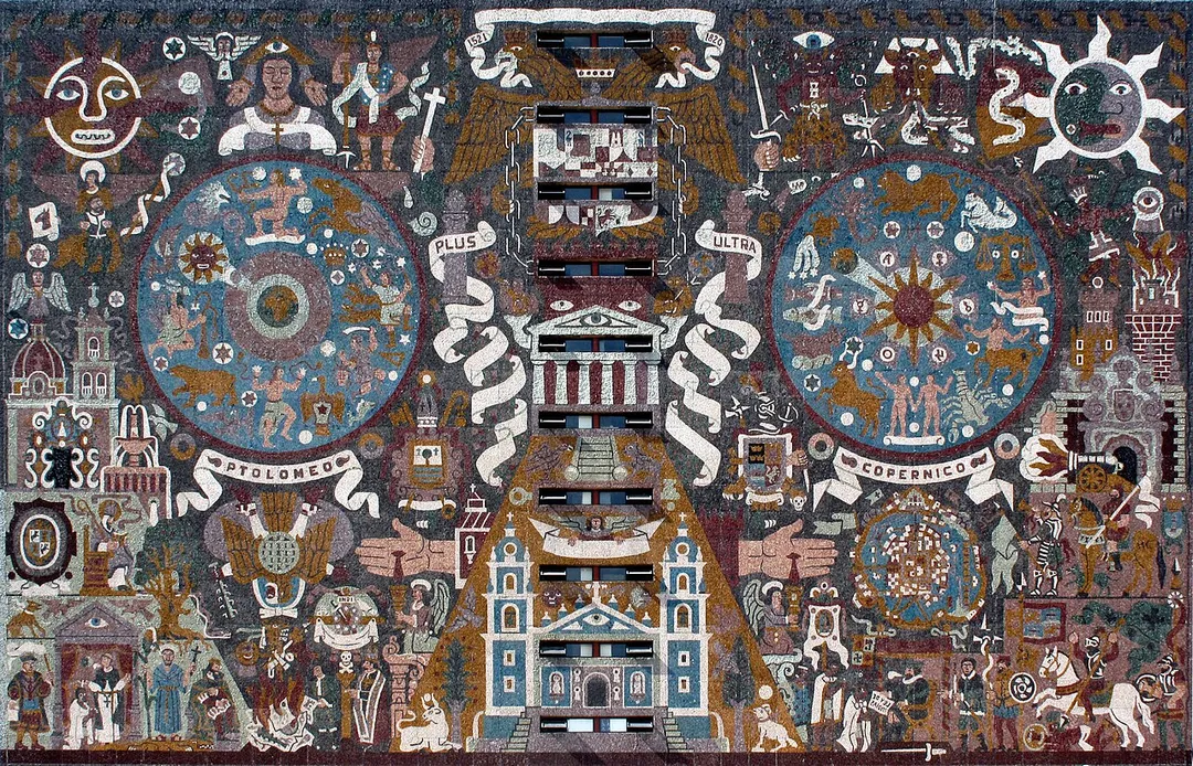 Detail of the main facade (South Wall) of the Central Library of the National Autonomous University of Mexico, the work of the architect Juan O'Gorman.