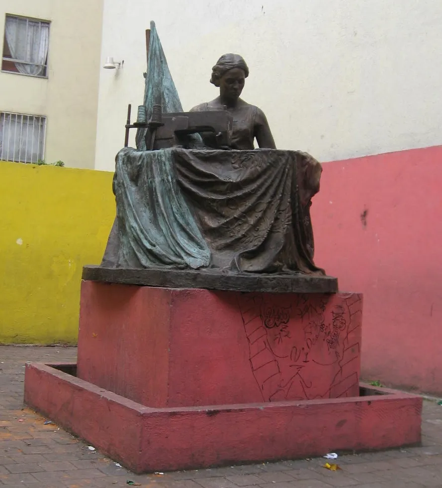 Statue of seamstress located at Manuel J Othon and San Antonio Abad to commemorate the workers lost during the 1985 earthquake in Mexico City