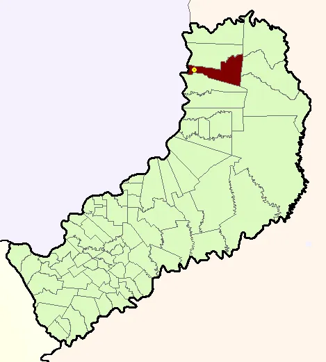 A map of Colonia Wanda's municipio in Misiones province, Argentina. The big point is Wanda town.