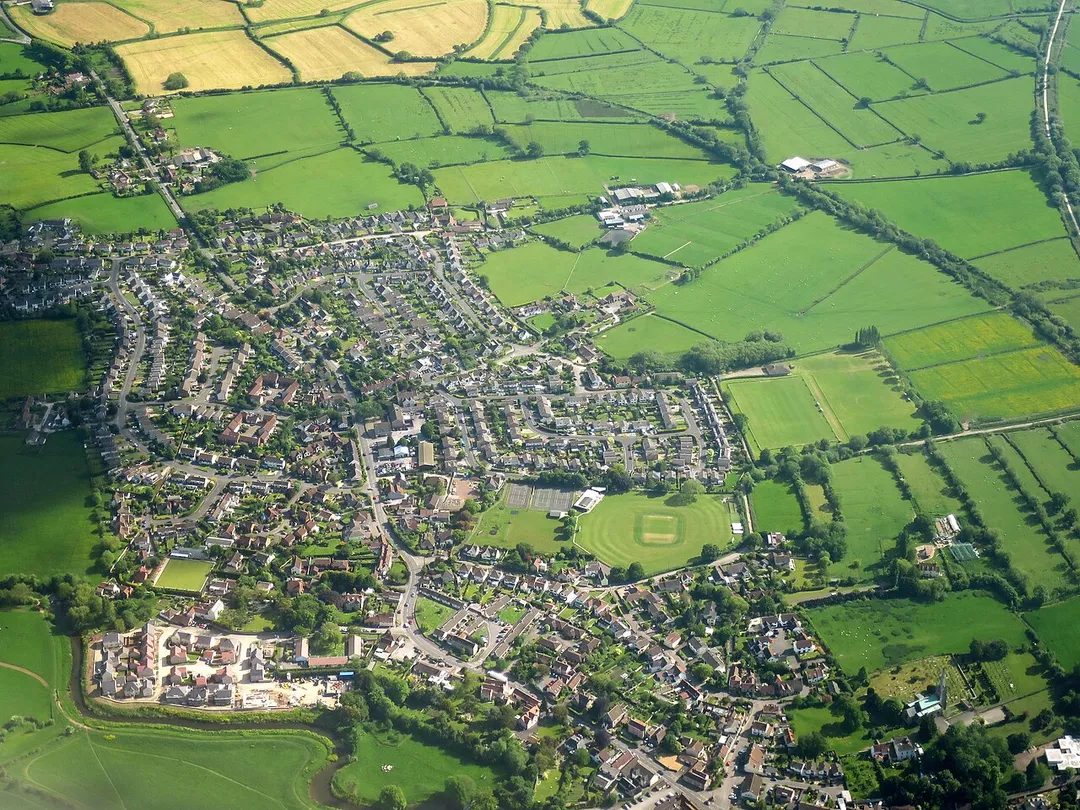 Aerial photograph of Congresbury village in North Somerset, England