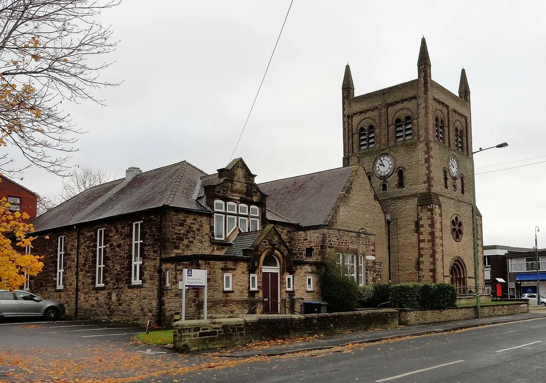Church hall, aisle and tower of Christ Church in Consett