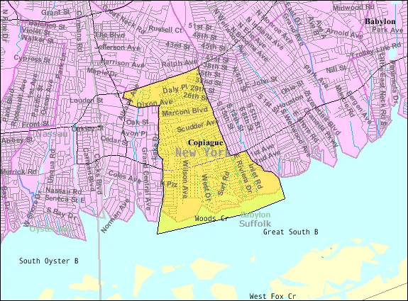 U.S. Census 2000 reference map for Copiague