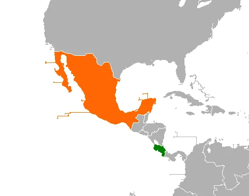 Map showing locations of Costa Rica and Mexico