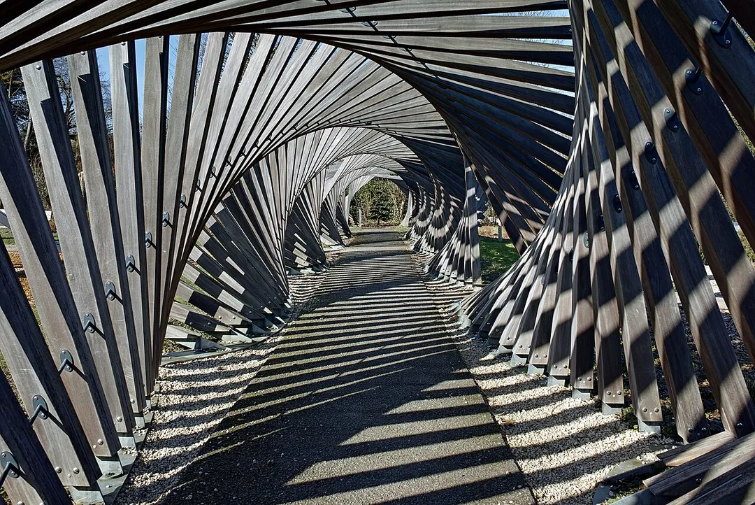 A passageway in the Parc Mallet Stevens, designed by Urba Folia, in Croix, France.
