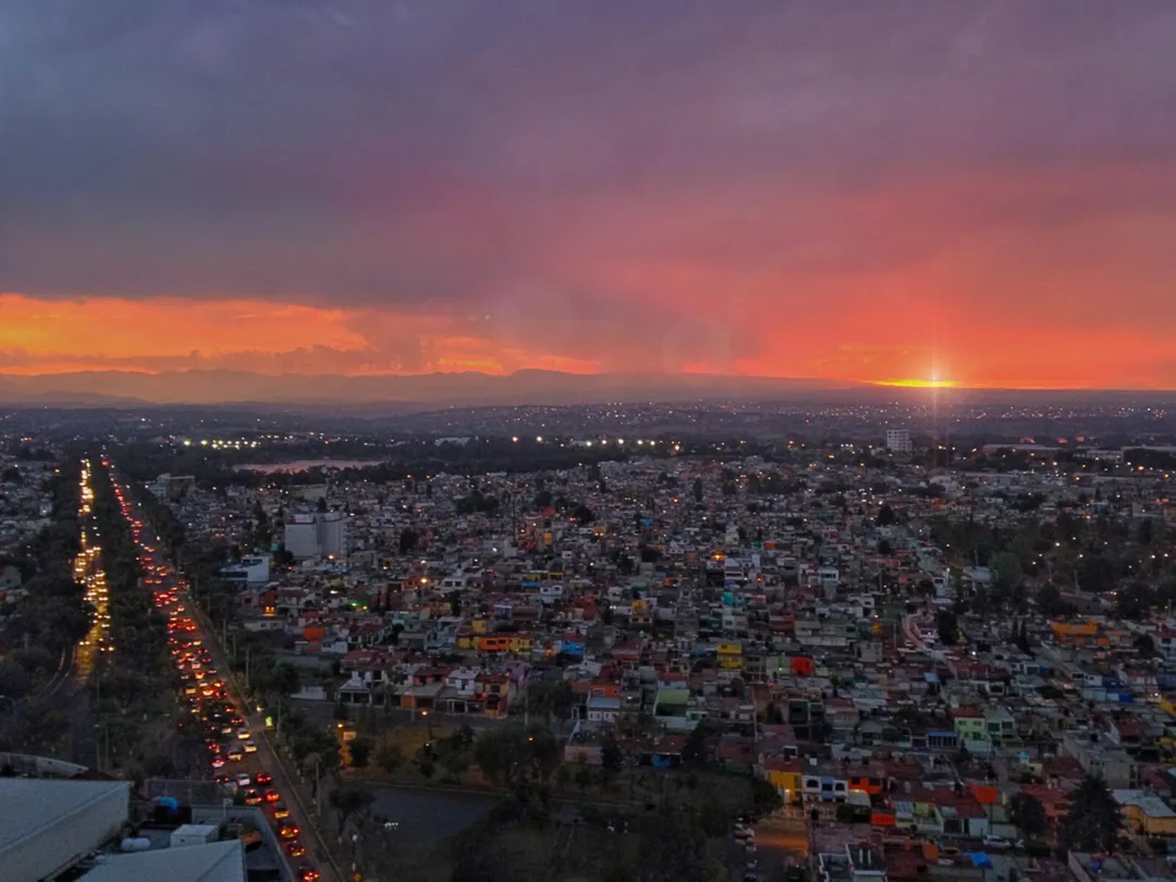 Cityscape of Cuautitlan Izcalli, State of Mexico, Mexico. Sunset.