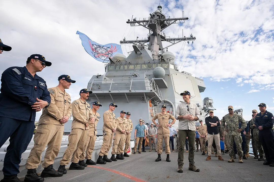 Secretary of Defense Pete Hegseth meets with Sailors assigned to Arleigh Burke-class guided-missile destroyer USS Hudner (DDG 116) during his visit to Naval Station Guantanamo Bay, Cuba, Feb. 25, 2025. (DoD photo by U.S. Navy Petty Officer 1st Class Alexander C. Kubitza)