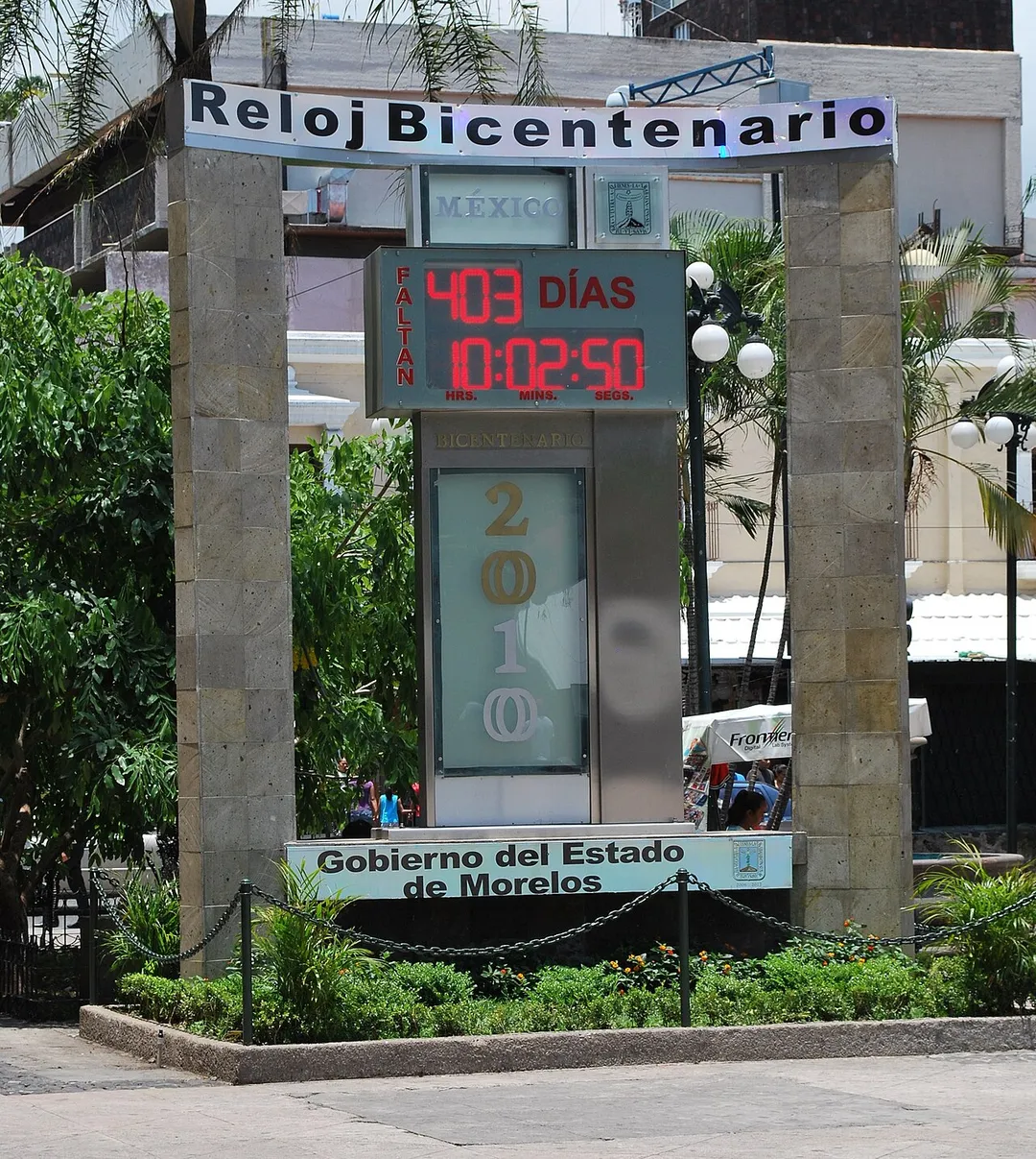Clock ticking down to Mexico's Bicentennial celebrations in Parque Morelos in Cuernavaca, Morelos, Mexico