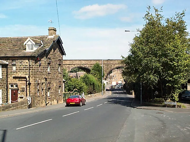 Cullingworth Viaduct At the southern end of the village, the long disused Great Northern viaduct crosses Haworth Road (the B6144 towards Bradford).  The junction of the B6144 and the B6429 can be seen beyond. Cullingworth was on the Queensbury to Keighley line. The route has recently been opened to cyclists and pedestrians as part of the National Cycle Network.
