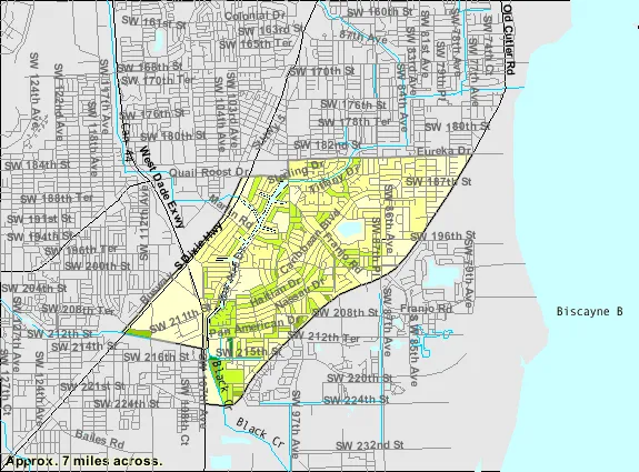 map of Cutler Bay, FL showing boundaries