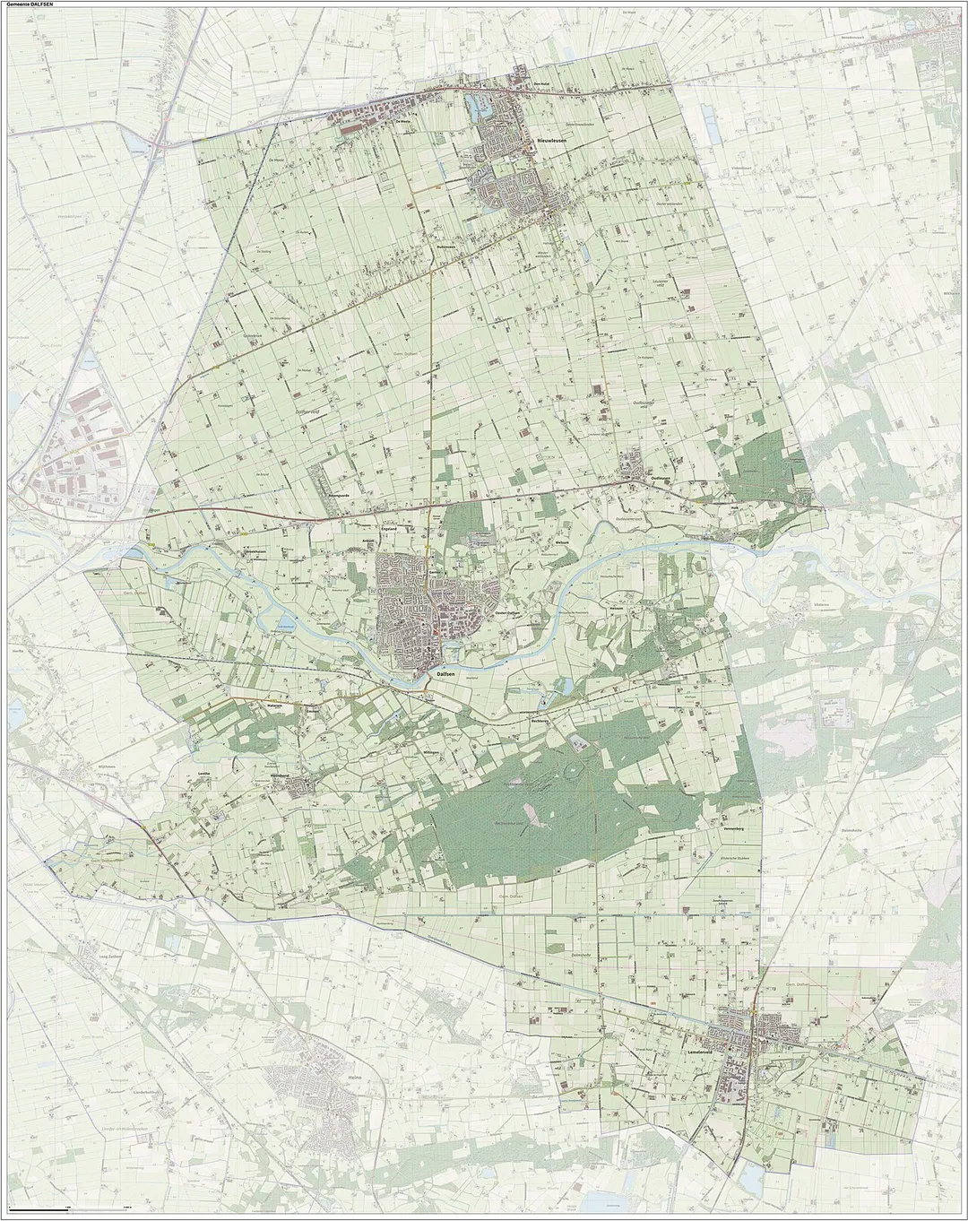 Topografische gemeentekaart. Resolutie: 400 pixels/km.
Kaartbeeld samengesteld uit de open geodata van de Top10NL en Top25namen (Kadaster), Creative Commons-BY licentie. Gebouwvlakken uit open geodata BAG extract. Wegen uit de OpenStreetMap, OpenStreetMap community. Reliëfschaduw uit de Actuele Hoogtekaart AHN2.

Samenstelling en kleurenschema: Jan-Willem van Aalst, met QGIS. Zie ook de Legenda.