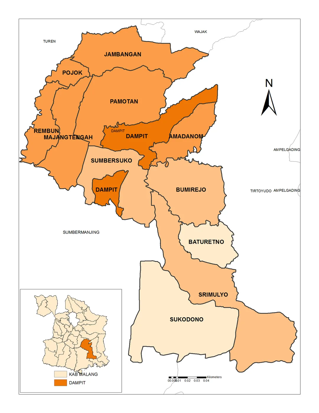 Peta Kecamatan Dampit, Kabupaten Malang