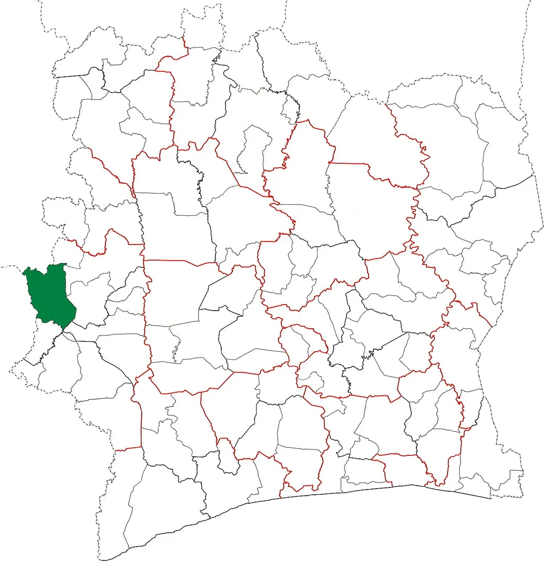 Locator map for Danané Department in Côte d'Ivoire.