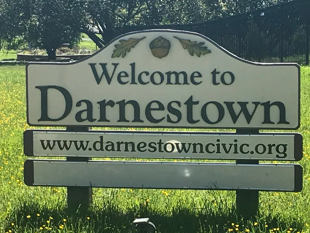 Welcome sign for historic Darnestown, Maryland