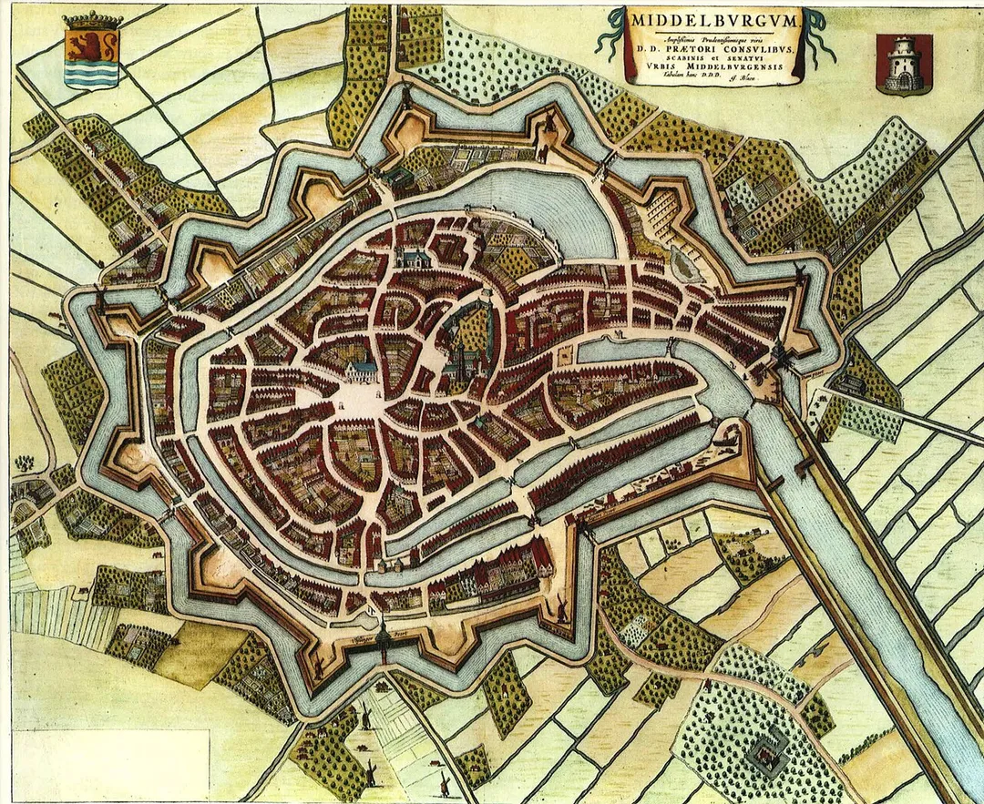 Coloured map of Middelburg, The Netherlands