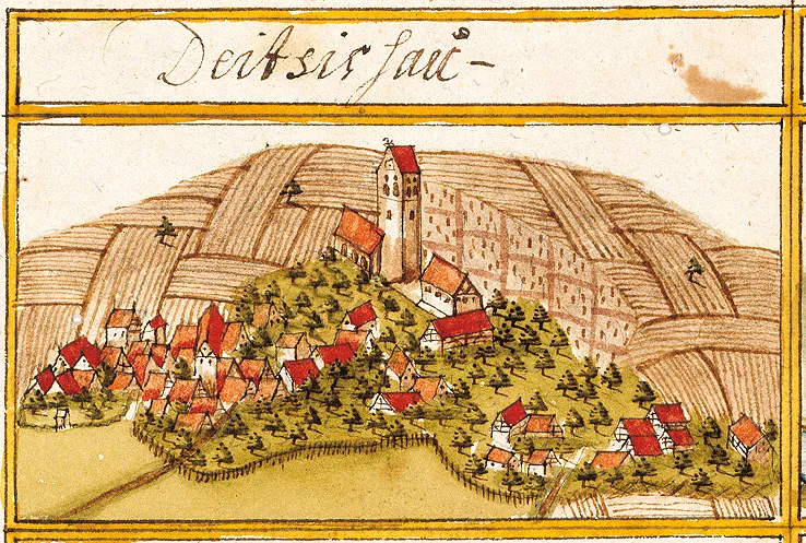 View of Deizisau from the forest register books created by Andreas Kieser