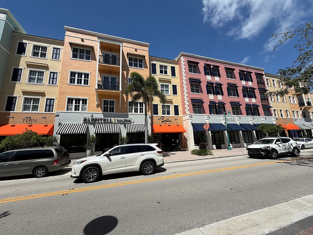 Business and condo buildings on NE 2nd Ave in Delray Beach, FL