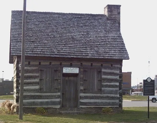 This cabin, actually transplanted in 1964 from Washington County, Iowa, is preserved as a monument to commemorate Fort Des Moines No. 2 and the birth of the city of Des Moines, Iowa. The cabin is located north of Principal Park, southwest of MLK/Elm and First/Water Streets.