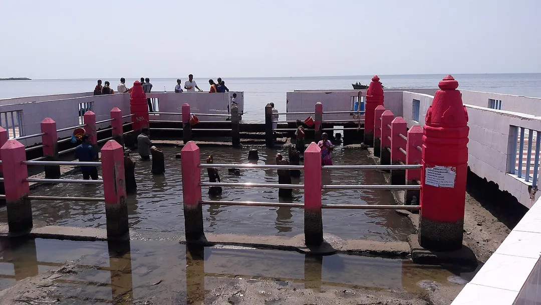 This site is situated in the Bay of Bengal ocean at Devipattinam, Tamilnadu, India. In Ramayanam, Lord Rama had worshiped the planets before going to Srilanka. Still now people believe in that and they also worship. The nine stone pillars represent each planet. We can see few people revolve the pillars that is present in the Ocean.