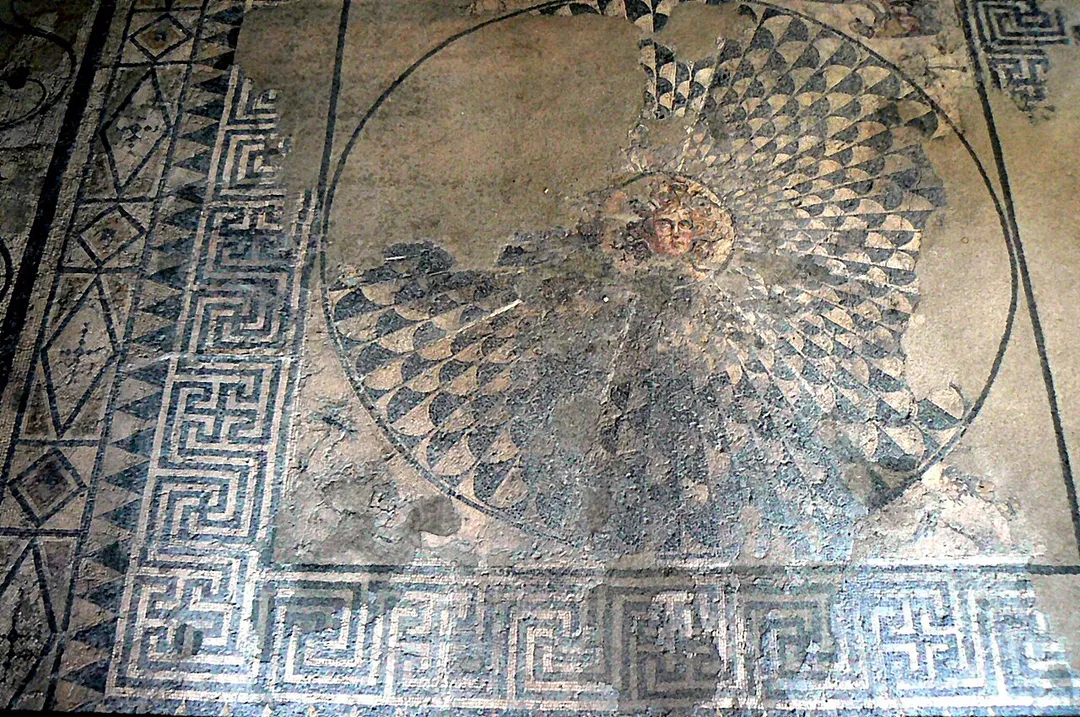 A mosaic with the Gorgon Medusa, in Devnya Museum of Mosaics