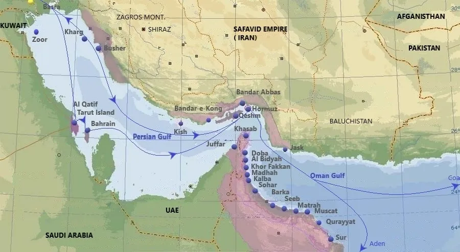 Purple_ Portuguese in the 16 and 17th century in the Persian Gulf. Main Cities and Ports.