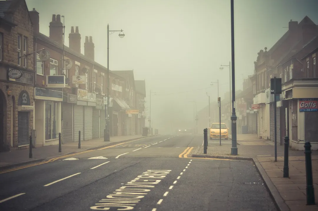 Laughton Road, Dinnington, in the fog.