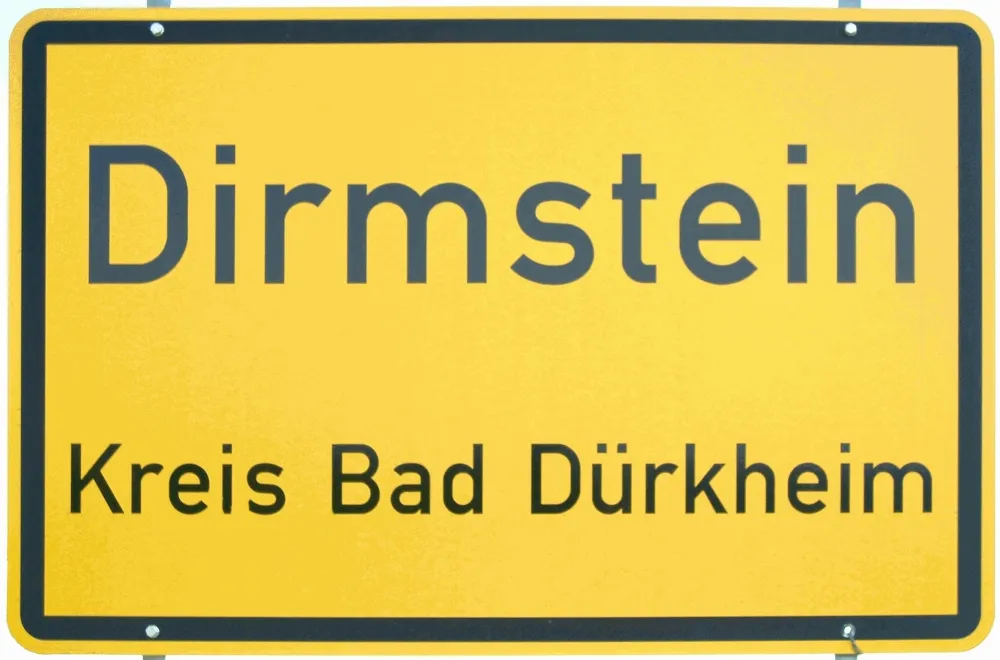 Ortsschild von Dirmstein, selbst fotografiert am 14.09.2006 und freigegeben durch Benutzer:Mundartpoet