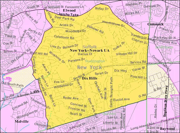 U.S. Census 2000 reference map for Dix Hills
