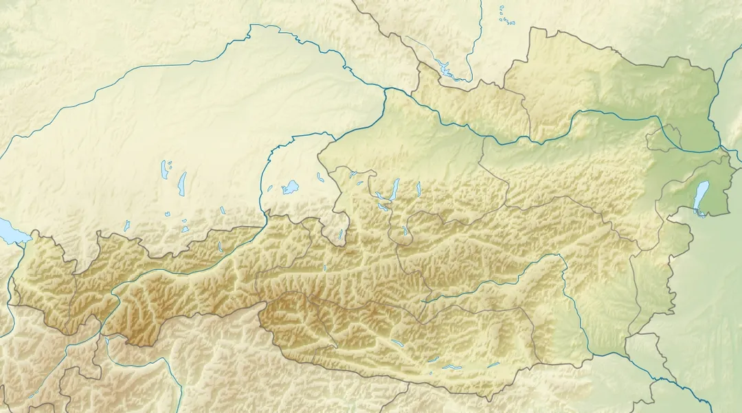 Location map of Austria 
Equirectangular projection, N/S stretching 150 %. Geographic limits of the map: 

N: 49.2° N
S: 46.3° N
W: 9.4° E
E: 17.2° E
Made with Natural Earth. Free vector and raster map data @ naturalearthdata.com.